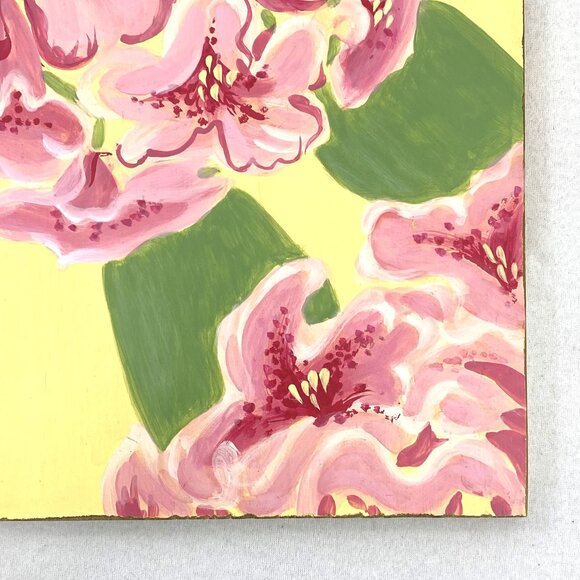 Pottery Barn Kids Rhododendron Painted Wood Wall Art Plaque 14 x 18 Pink Yellow - Picture 5 of 7